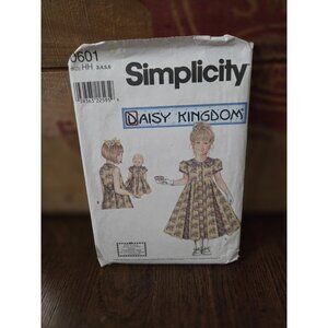 VTG Simplicity 0601 Daisy Kingdom Girl and 18" Doll Dress Pattern Sz 3-6 Cut